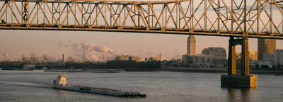 Baton Rouge skyline by the Mississippi River
