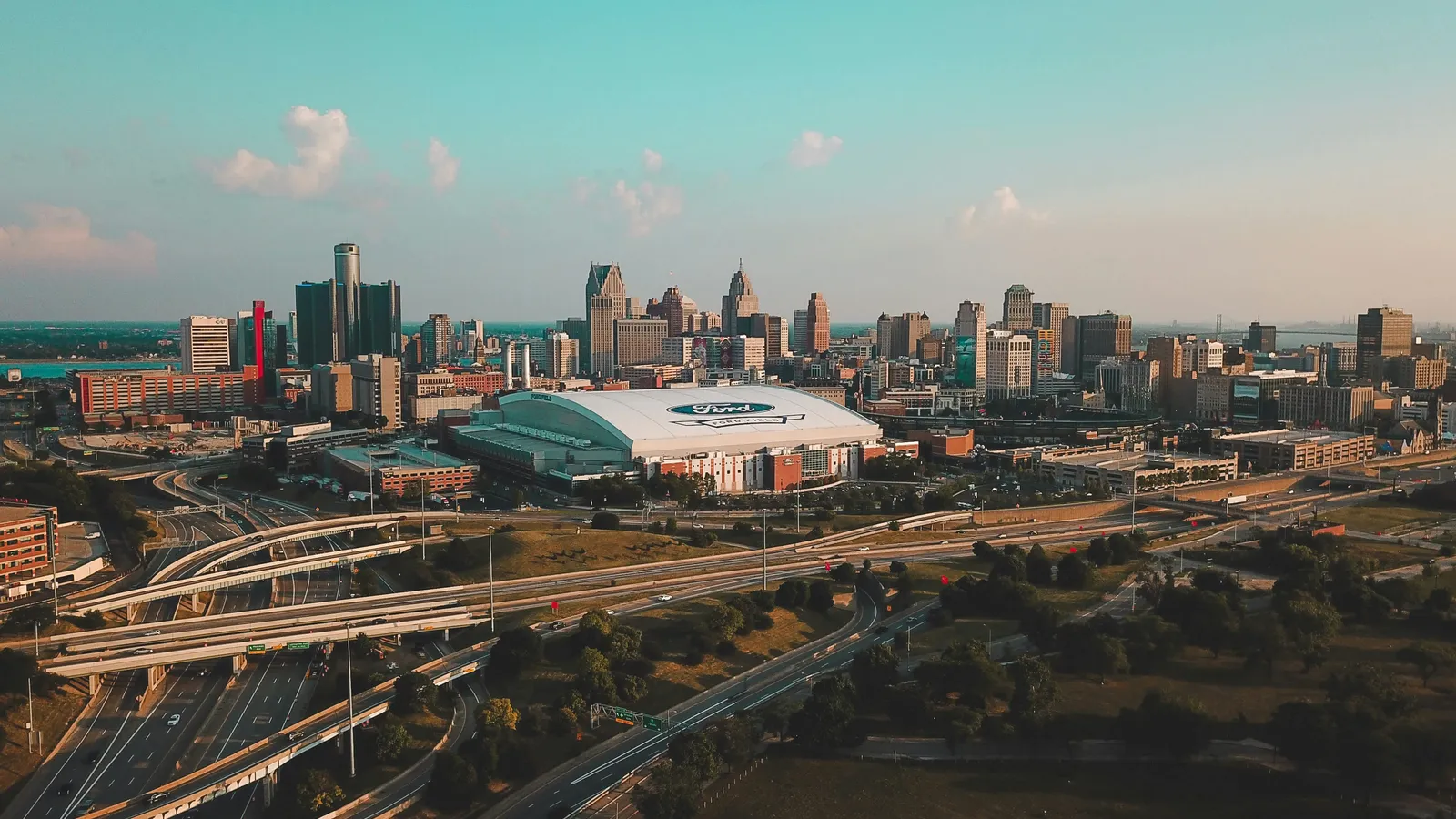 Detroit skyline and riverfront