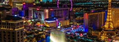 Las Vegas Strip at night with neon lights and casinos