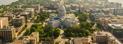 Madison skyline between lakes