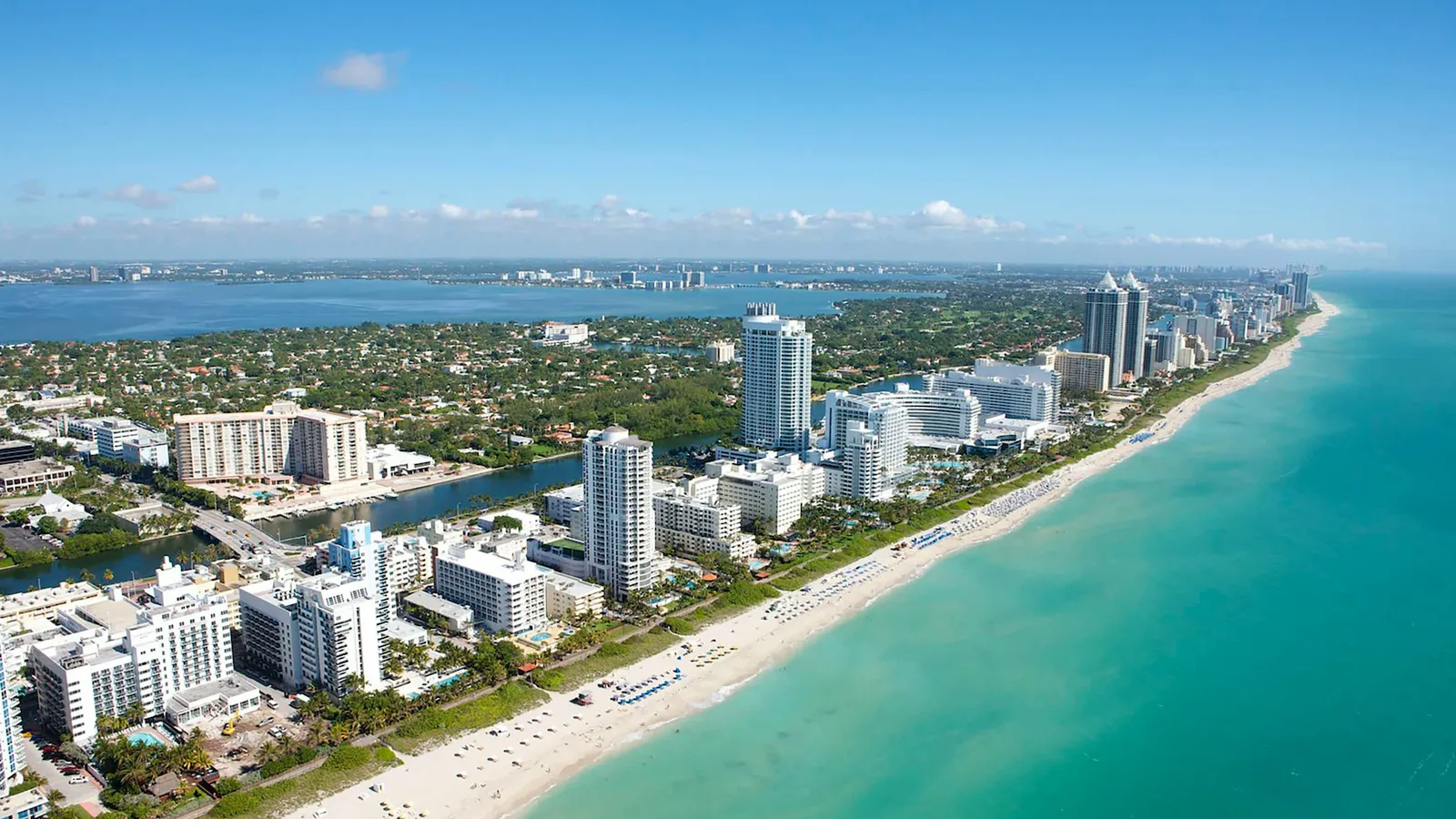 Miami skyline and Biscayne Bay from South Beach