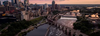 Minneapolis skyline reflected in the Mississippi River