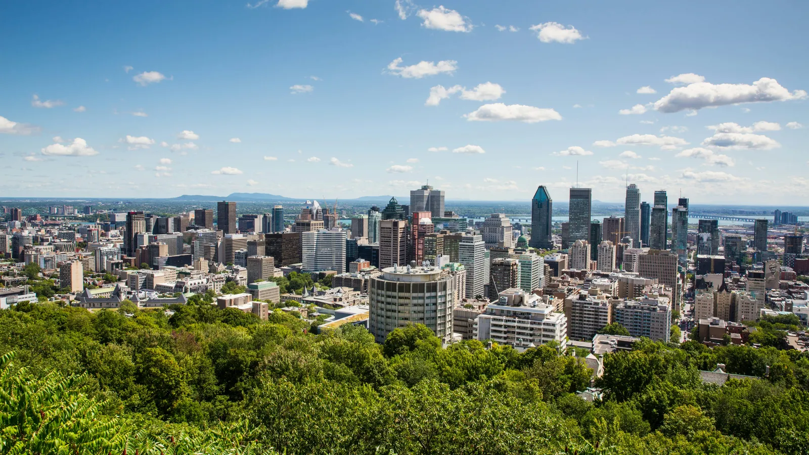 Montreal skyline and Saint Lawrence River at dusk