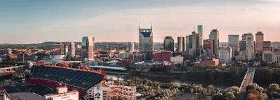 Nashville skyline from the Cumberland River at night