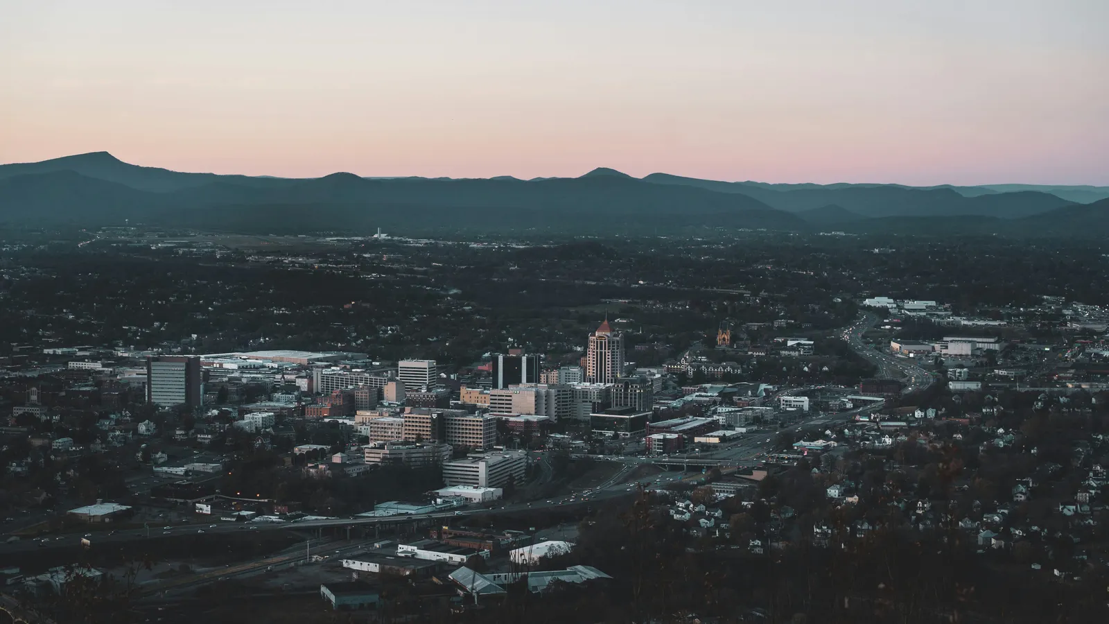 Roanoke Star and Blue Ridge Mountains at night