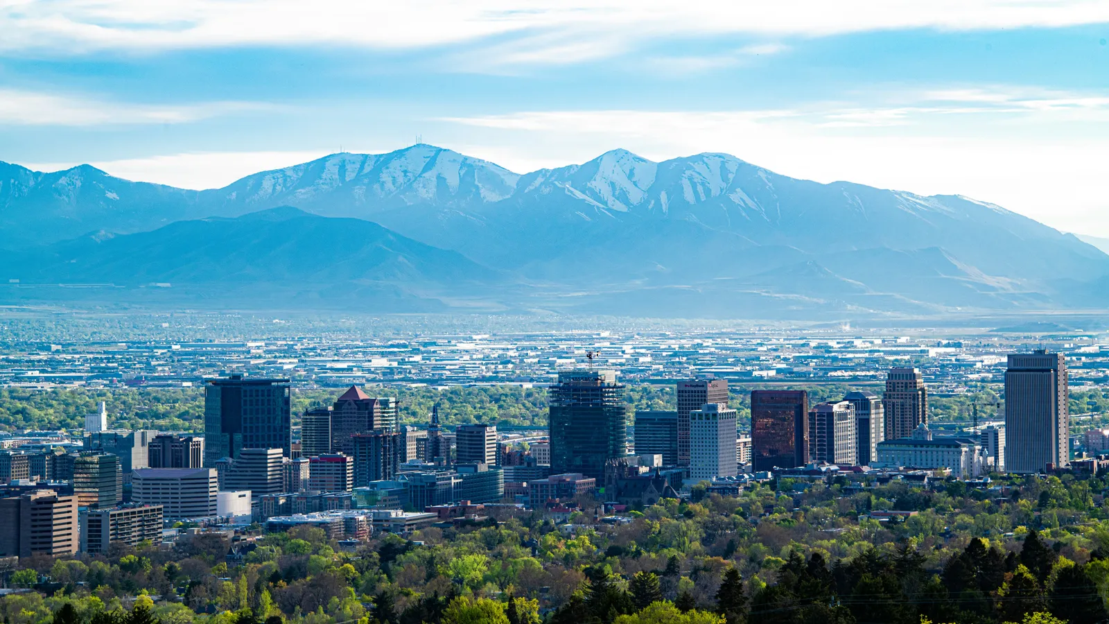 Salt Lake City skyline with Wasatch Mountains