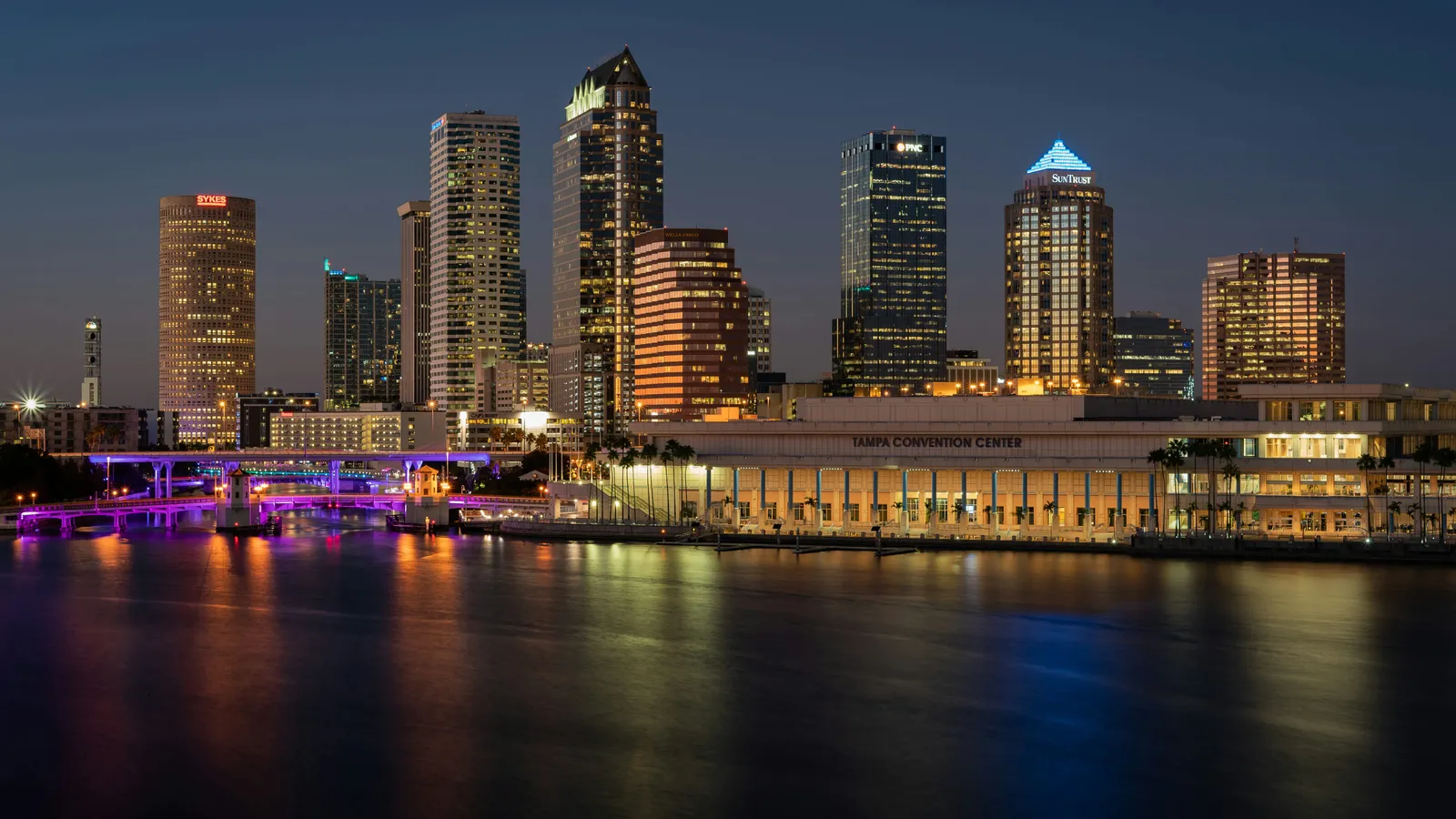 Tampa skyline and Hillsborough River at dusk