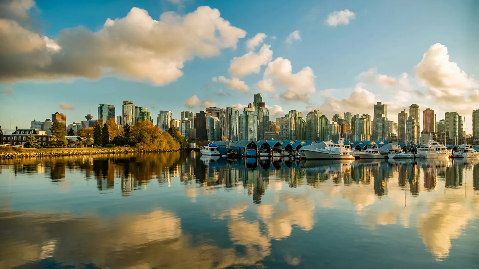 Vancouver skyline with mountains and Burrard Inlet