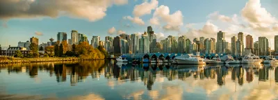 Vancouver skyline with mountains and Burrard Inlet